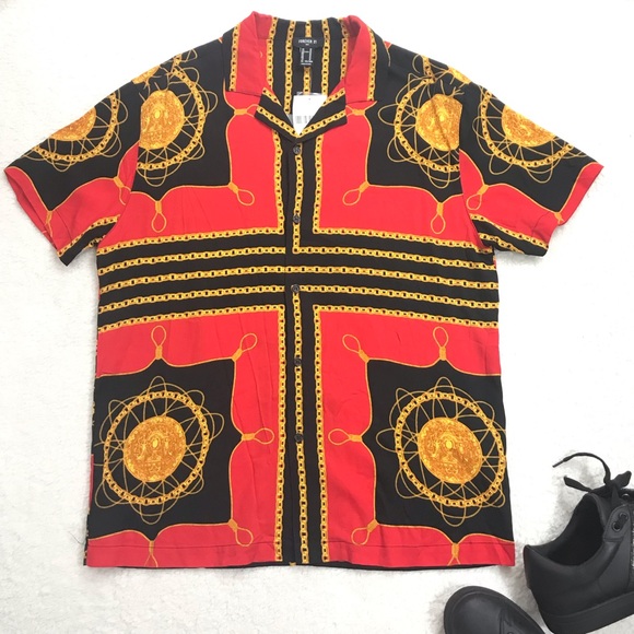 Forever 21 Other - ⬇️$22 F21 Red Black & Gold Chain Mens Button Up